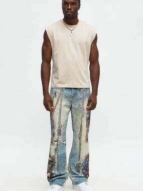 PRIME • NWT $70 Baggy Holy War Chains Printed Jean 38/34